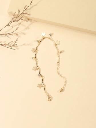 1pc Fashionable Rhinestone & Butterfly Charm Chain Bracelet For Women For Daily Decoration