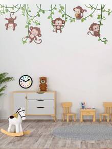 2 Sheets Monkey Wall Stickers, Nursery Decor,Jungle Animals Stickers For Bedroom, Art Wall Decals For Room, Living Room, Classroom Gifts Birthday Graduation - Multicolor - View 2