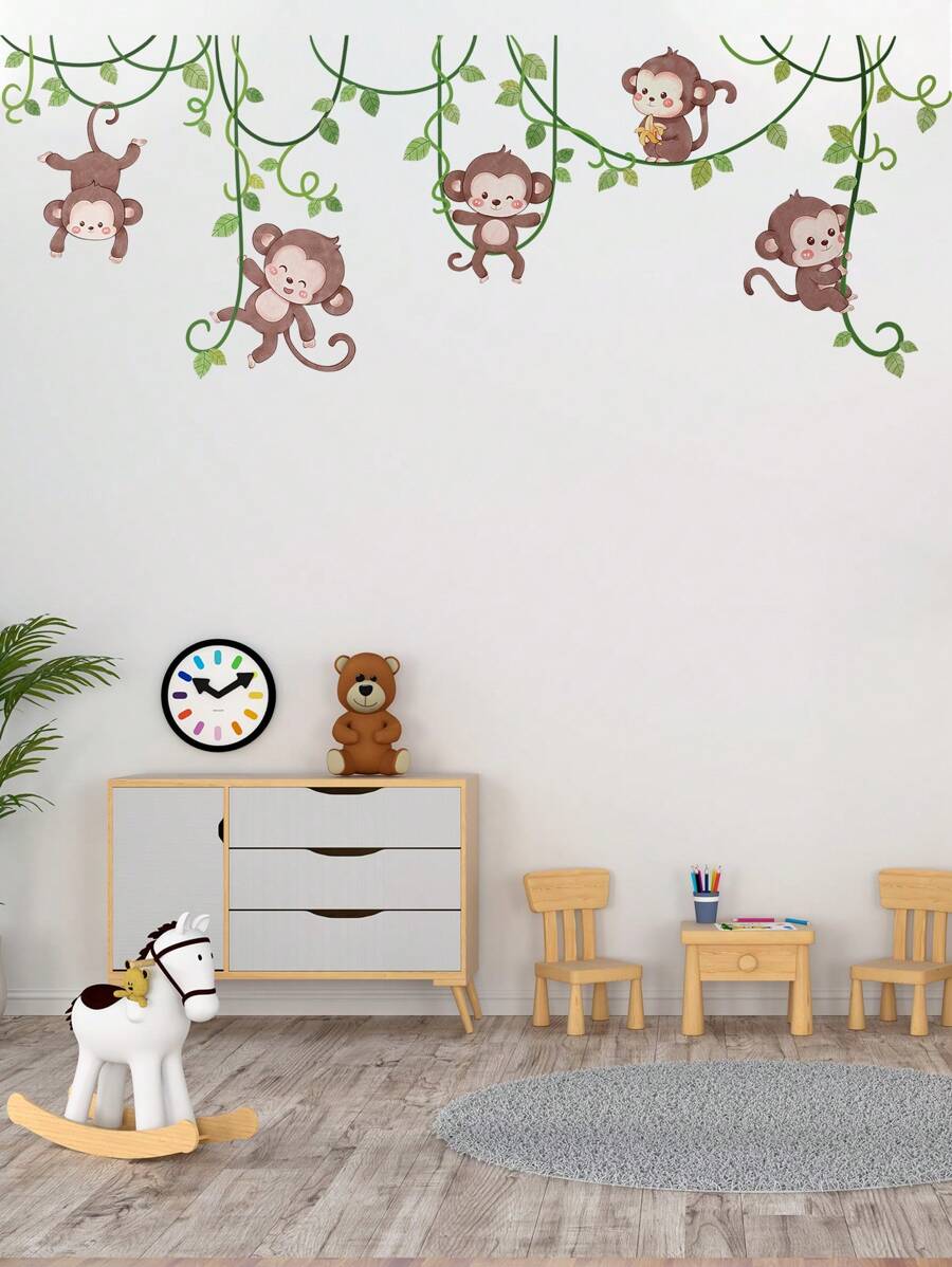2 Sheets Monkey Wall Stickers, Nursery Decor,Jungle Animals Stickers For Bedroom, Art Wall Decals For Room, Living Room, Classroom Gifts Birthday Graduation