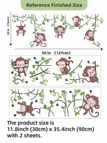 2 Sheets Monkey Wall Stickers, Nursery Decor,Jungle Animals Stickers For Bedroom, Art Wall Decals For Room, Living Room, Classroom Gifts Birthday Graduation - Multicolor - View 6