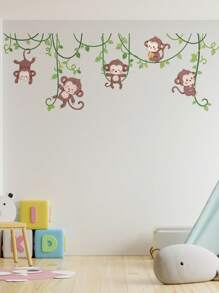 2 Sheets Monkey Wall Stickers, Nursery Decor,Jungle Animals Stickers For Bedroom, Art Wall Decals For Room, Living Room, Classroom Gifts Birthday Graduation - Multicolor - View 7