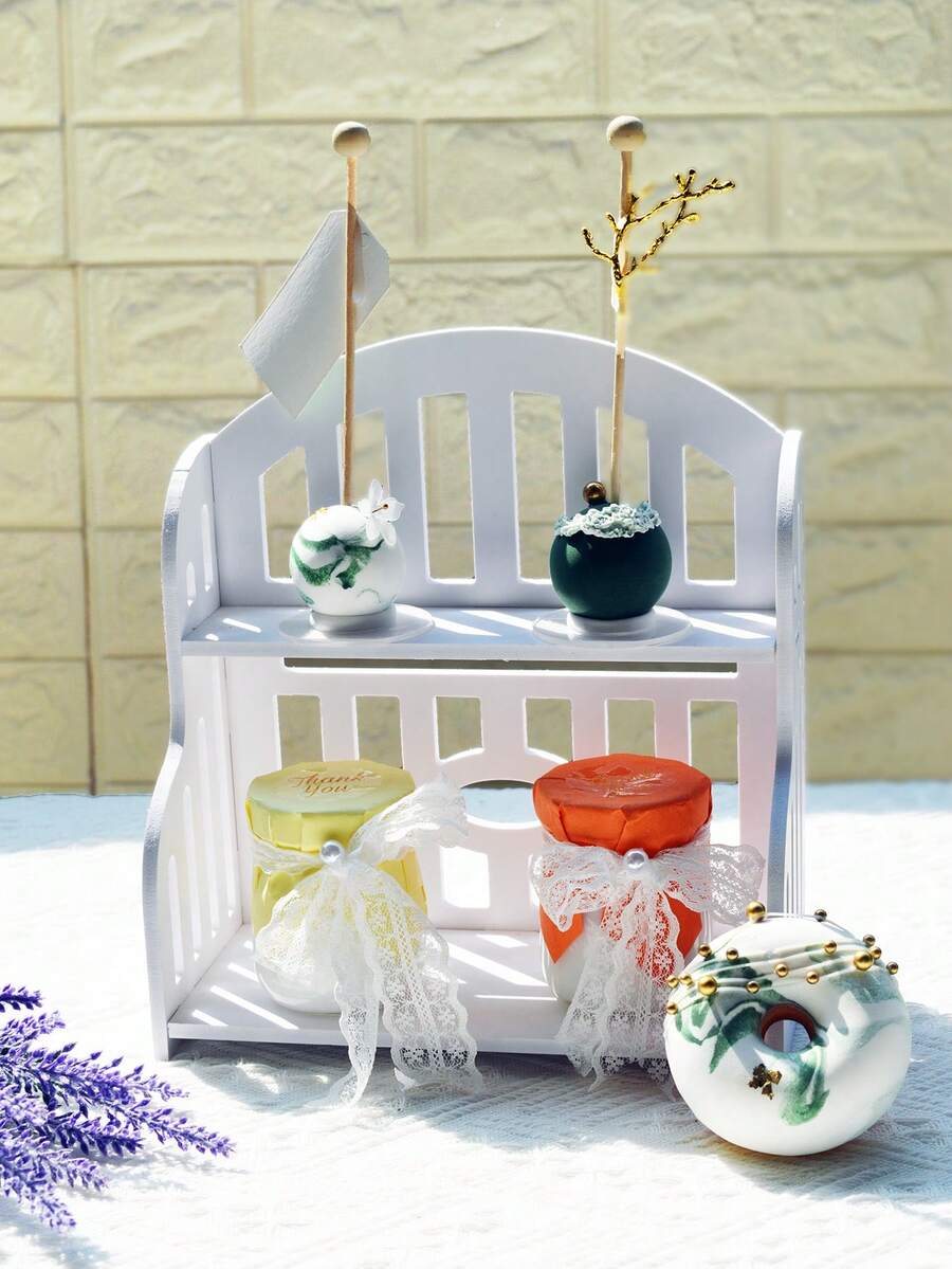 1PC Hai Lớp Trang Trí Thủ Công, Hiện Đại PVC Trắng Trang Trí Giá Đựng Đồ Trang Trí Nhà Cửa - trắng - Xem 1