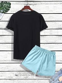 Manfinity Hypemode Men Bear Print Tee & Drawstring Waist Shorts - Multicolor - View 2