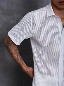 Manfinity Homme Men Hollow Out Shirt & Drawstring Waist Shorts Set - White - View 5