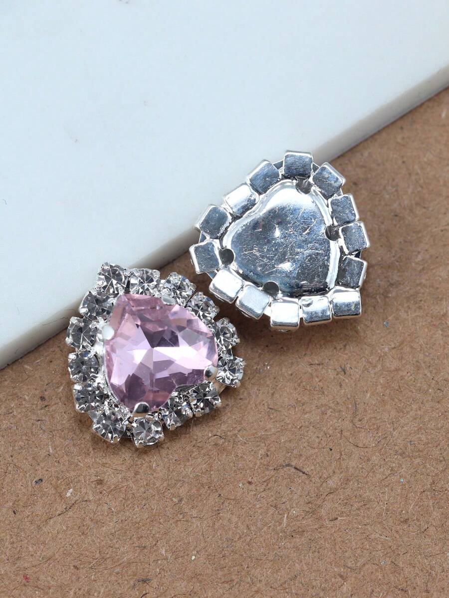 10 miếng trang trí móng tay hình trái tim đính đá Rhinestone - Hồng - Xem 1