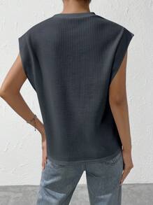 SHEIN EZwear تي شيرت مدرز بالحروف منسوجة وافل اكمام جناح الخفاش
