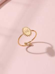 1 件时尚多巴胺可调节不对称锤纹 18K 镀金不锈钢巴洛克风格戒指，适合女性日常佩戴，礼物 - 金黃色 - 查看 1