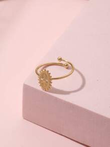 1 件时尚多巴胺可调节不对称锤纹 18K 镀金不锈钢巴洛克风格戒指，适合女性日常佩戴，礼物 - 金黃色 - 查看 3