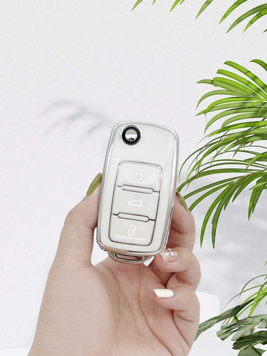 1pc Anti-fall Car Key Case Compatible With Volkswagen, Key Fob Cover - White - View 1