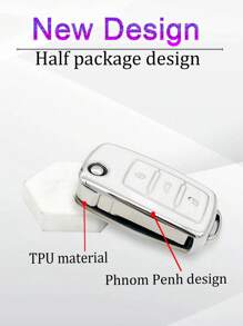 1pc Anti-fall Car Key Case Compatible With Volkswagen, Key Fob Cover - White - View 7
