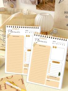 BUBU 1 pieza con estampado de letra Cuaderno de plan moderno con estampado de hoja Agenda diaria para escuela alumno - Amarillo - Ver 3