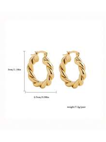 扭結圓耳環 - 金黃色 - 查看 3