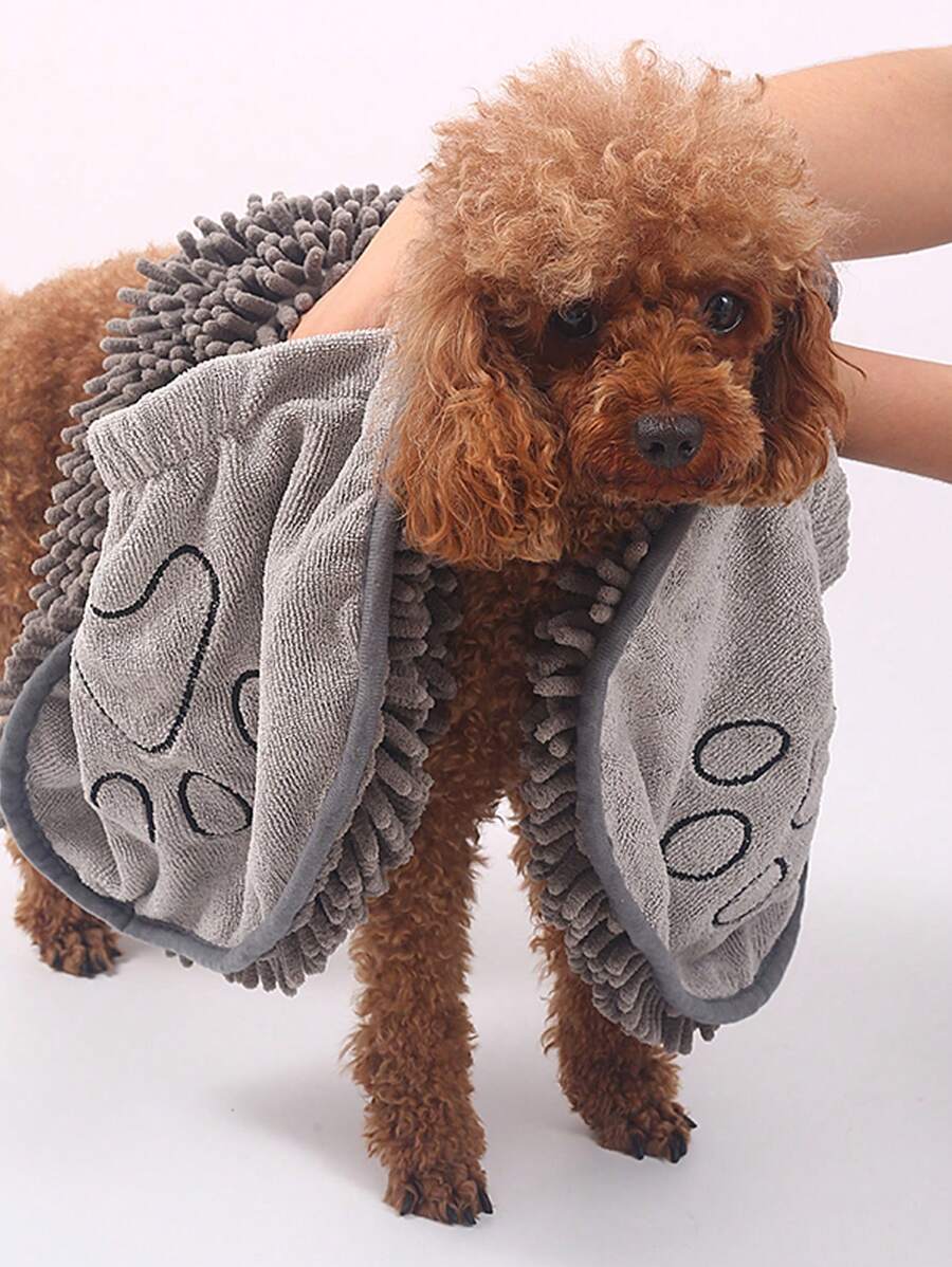 Absorbent Chenille Pet Bath Towel - Grey - View 1