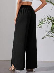 SHEIN Tall Solid Split Thigh Wide Leg Trousers - Black - View 2