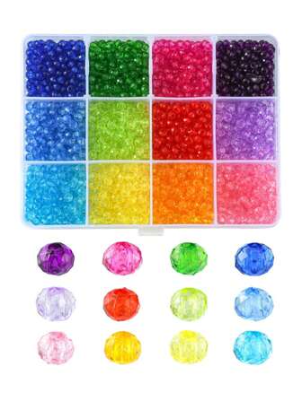 1盒2016顆12色透明亞克力珠刻面混色12網格4毫米各種顏色亞克力輪珠DIY套裝適用於耳環、項鍊和手鍊製作