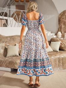 S BETRO Floral Print Off Shoulder Knot Front Ruffle Hem Dress - Multicolor - View 2