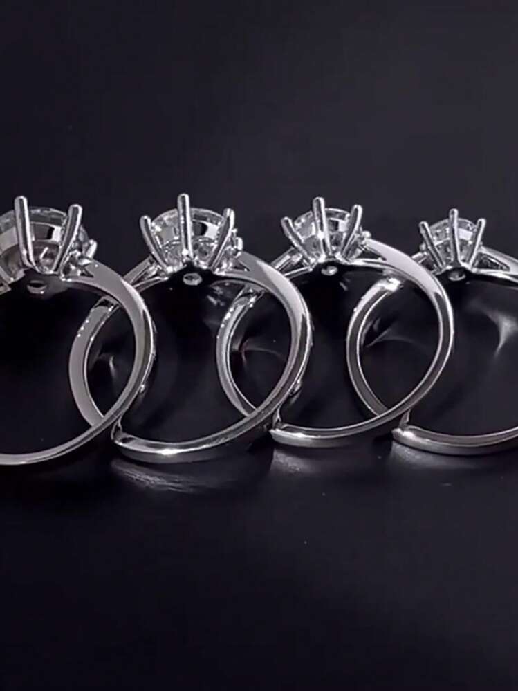 สีฟ้า มอยส์ซาไนท์ เงิน แหวน สำหรับ ผู้หญิง คลาสสิก มงกุฎ แหวนแต่งงาน พร้อม แปด & ลูกศร ตัด - สีน้ำเงินเข้ม - ดู 2