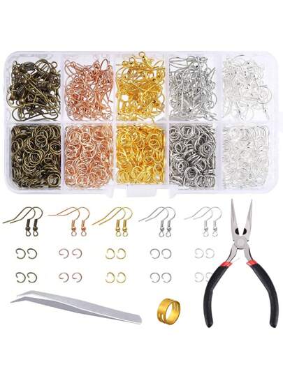 盒混合彩色鋼鐵跳環帶耳鉤套裝，DIY 珠寶製作