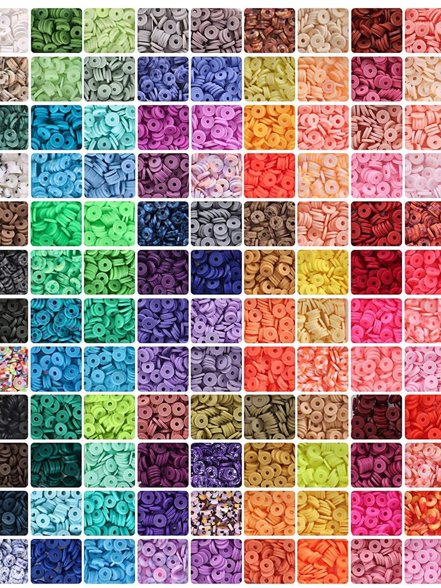 約 4000 顆 1 盒 24 色聚合物黏土扁平圓形間隔黑石珠套裝適用於 Diy 手鍊和項鍊，珠子尺寸：6 毫米
