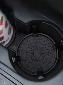 2pcs Flower Embossed PVC Anti-slip Car Coaster - Black - View 1