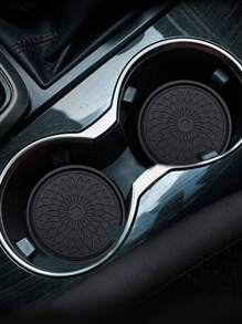 2pcs Flower Embossed PVC Anti-slip Car Coaster - Black - View 2