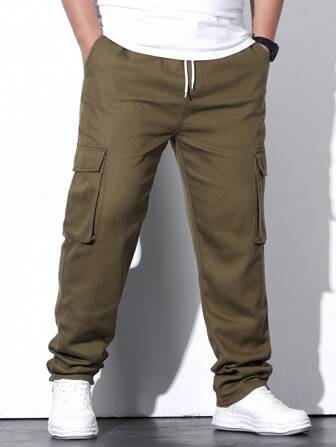 Manfinity LEGND 男士棉側翻蓋口袋腰部抽繩工裝褲