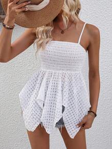 SHEIN VCAY Áo khoác và áo lót dành cho xe tăng nữ Bất đối xứng Dải chun màu trơn Boho - trắng - Xem 4