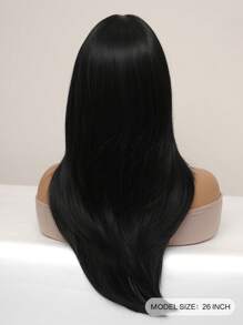 化纖耐熱假髮蝴蝶形女分層長直發26英寸自然黑色中分劉海假髮日常佩戴舞會派對自然發 - 黑色 - 查看 2