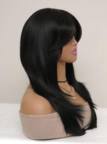 化纖耐熱假髮蝴蝶形女分層長直發26英寸自然黑色中分劉海假髮日常佩戴舞會派對自然發 - 黑色 - 查看 5