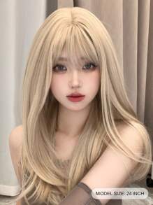 1件24英寸的合成耐熱金色直髮片,由纖維製成,適合日常使用,自然逼真的假髮