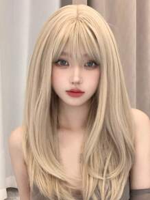 1件24英寸的合成耐熱金色直髮片,由纖維製成,適合日常使用,自然逼真的假髮