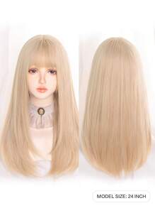 1件24英寸的合成耐熱金色直髮片,由纖維製成,適合日常使用,自然逼真的假髮