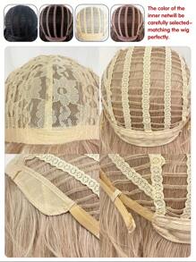 1件24英寸的合成耐熱金色直髮片,由纖維製成,適合日常使用,自然逼真的假髮