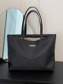 Women Folding Storage Bag Fashion Shopping Bag Cloth Large-Capacity Waterproof Storage Bag, Literary School Bag & Bookbag For Women Or Students, Perfect For Books, Shopping, Back To School And More - Black - View 2