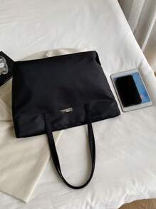 Women Folding Storage Bag Fashion Shopping Bag Cloth Large-Capacity Waterproof Storage Bag, Literary School Bag & Bookbag For Women Or Students, Perfect For Books, Shopping, Back To School And More - Black - View 4