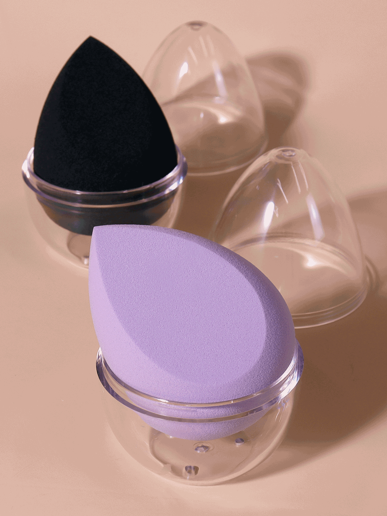 干湿用美容化妆海绵套装，2 件柔软触感化妆海绵适合所有皮肤类型和 2 个收纳盒 - 彩色 - 查看 2