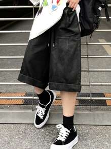 Manfinity Hypemode Loose Fit Men's Drawstring Waist Shorts - Black - View 3