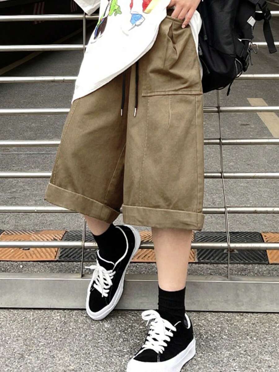 Claim Dot Quần Short Nam Dây kéo Túi màu trơn Giải trí - Màu Khaki - Xem 1