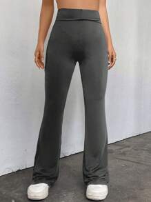 SHEIN EZwear Quần nữ màu trơn Giải trí - Màu xám đen - Xem 1