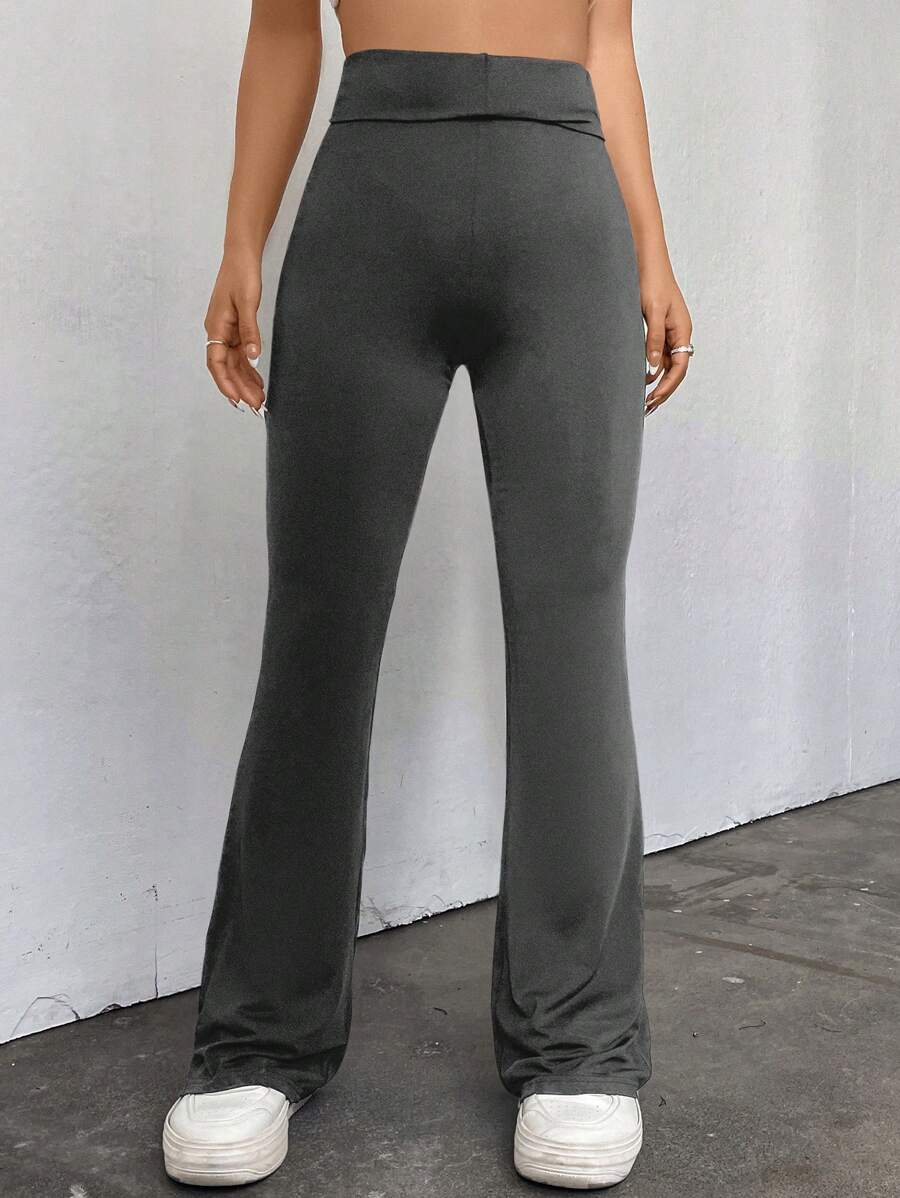 SHEIN EZwear Quần nữ màu trơn Giải trí - Màu xám đen - Xem 1