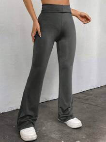 SHEIN EZwear Quần nữ màu trơn Giải trí - Màu xám đen - Xem 5