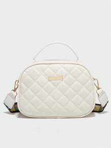 絎縫方形包金屬裝飾PU皮革白色拉鍊 - 白色 - 查看 1