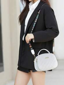 絎縫方形包金屬裝飾PU皮革白色拉鍊 - 白色 - 查看 4