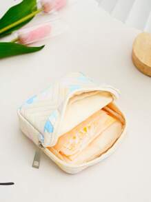 女孩衛生棉條收納袋女式化妝包零錢包化妝包衛生棉條收納袋女孩卡通生理期衛生棉條收納袋，帶拉鍊輕型衛生巾衛生巾收納袋 - 米色 - 查看 6