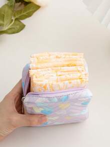 心形和V形圖案衛生巾收納袋零錢包化妝包女孩卡通生理期衛生棉條收納袋，帶拉鍊輕質收納袋用於衛生巾墊 - 紫羅蘭色 - 查看 7