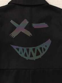 SHEIN Toddler Boys Reflective Cartoon Graphic Romper - Black - View 6