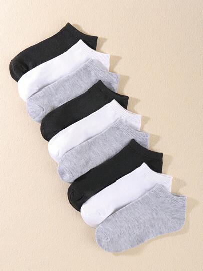 Niños 9 pares Calcetines tobilleros unicolor casual para diariamente