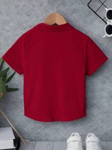 SHEIN Chàng trai trẻ Băng tương phản Nút phía trước Áo sơ mi Without Tee - Màu Đỏ Sâu - Xem 2