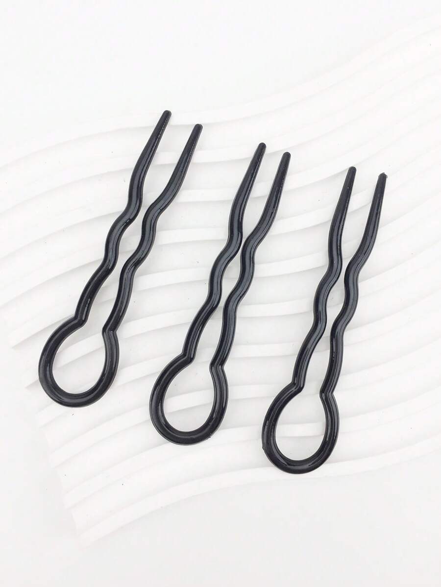 3pcs U Shaped Hair Fork - Black - View 1