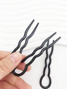 3pcs U Shaped Hair Fork - Black - View 3